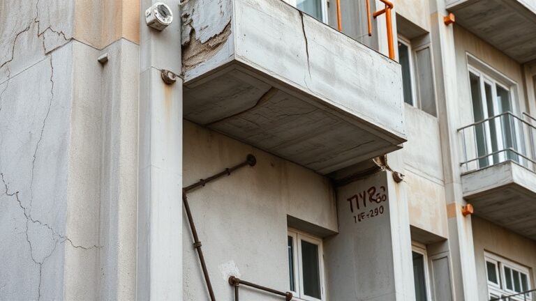 מבנה ישן בישראל עם סדקים אלכסוניים בקירות נושאות וברזל זיון חשוף - חיזוק ושיקום מבנה